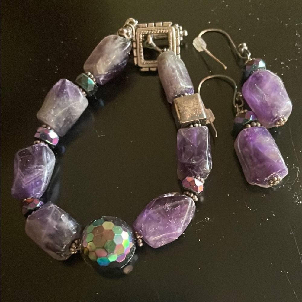 Purple Beaded Bracelet and Earring Set